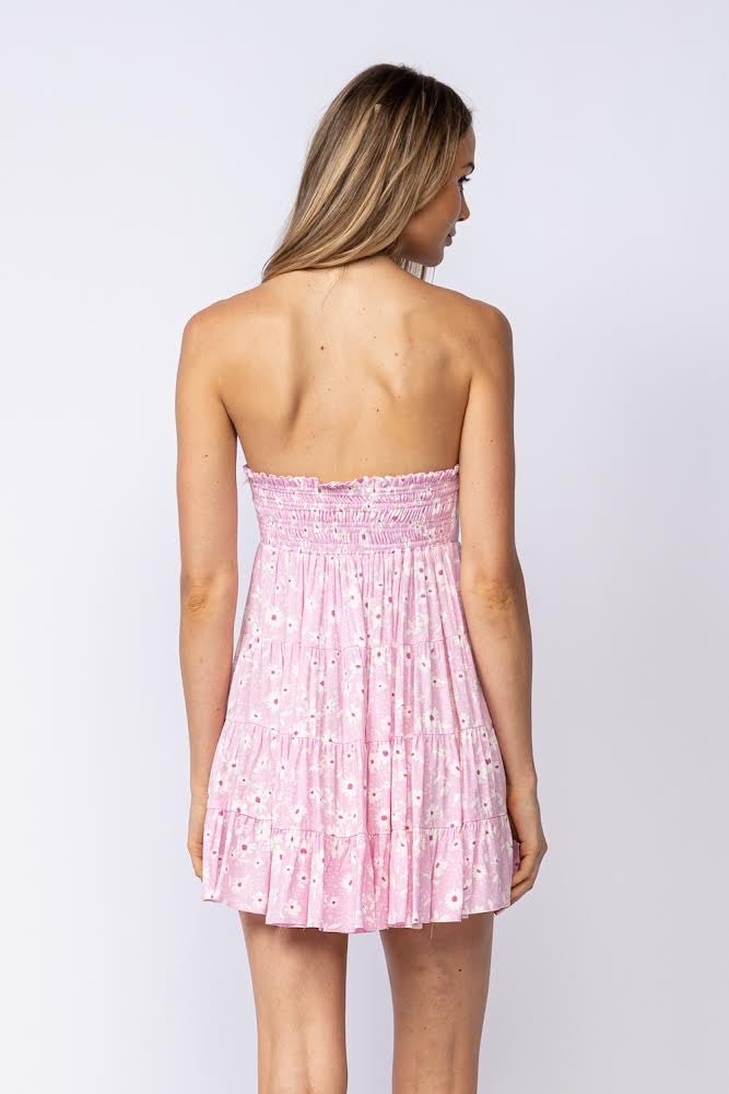 Light Pink Floral Strapless Dress