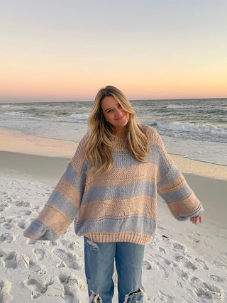 Poppy Blush and Blue Striped Oversized Sweater - Front View