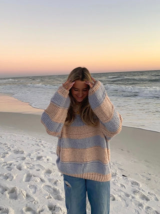 Poppy Blush and Blue Striped Oversized Sweater - Detailed View