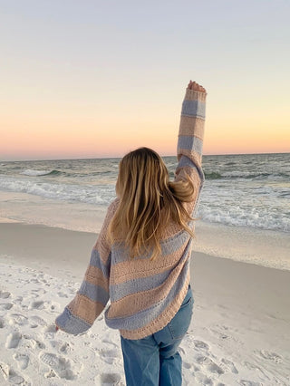 Poppy Blush and Blue Striped Oversized Sweater - Detailed Back View