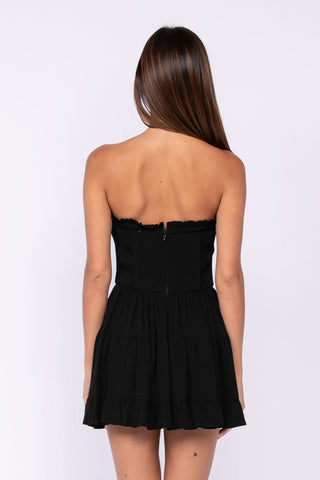 Garden Charm Black Strapless Bustier Mini Dress back view | Boho Pink