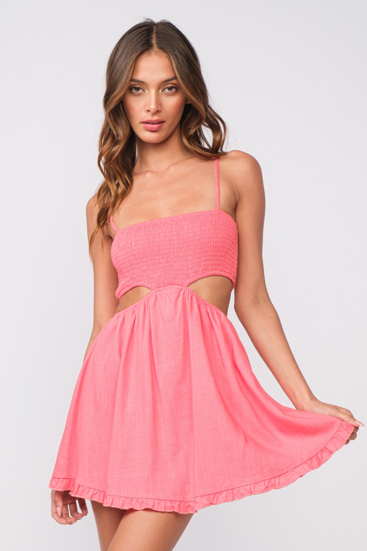 Sky To Moon Nadia Pink Cutout Mini Dress - Size S - Smocked Bodice & Adjustable Straps Sky To Moon Nadia Pink Cutout Mini Dress - Size S - Smocked Bodice & Adjustable Straps