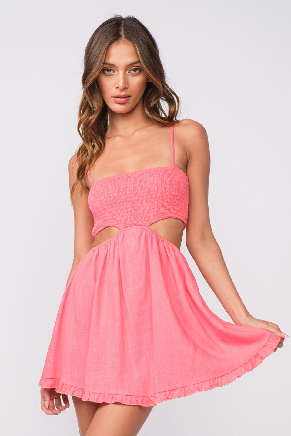 Sky To Moon Nadia Pink Cutout Mini Dress - Size S - Smocked Bodice & Adjustable Straps Sky To Moon Nadia Pink Cutout Mini Dress - Size S - Smocked Bodice & Adjustable Straps
