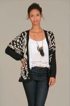 Cardigans - Molly Black Aztec Print Cardigan - Detailed View