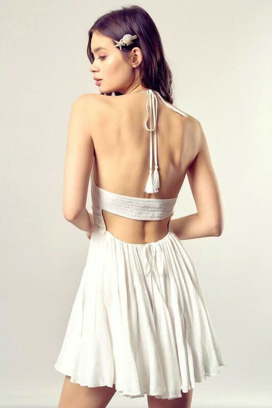 White Halter Mini Dress - Lace Trim Dress | Boho Pink White Halter Mini Dress - Lace Trim Dress | Boho Pink