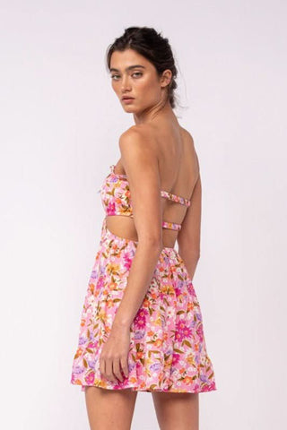 Pink Floral Strapless Mini Dress - Side View