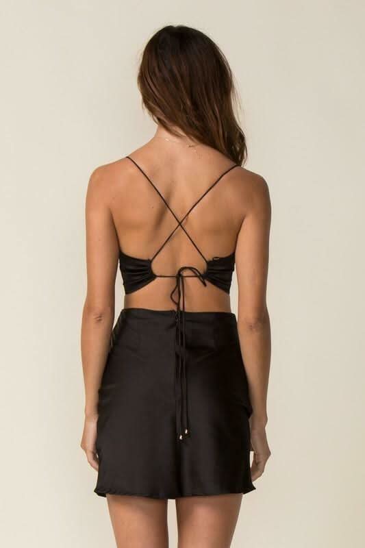 Black Satin Dress - Cutout Backless Mini Dress | Boho PInk Black Satin Dress - Cutout Backless Mini Dress | Boho PInk