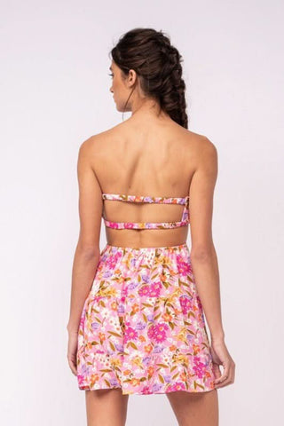 Rachel Pink Daisy Print Strapless Mini Dress - Full Length View
