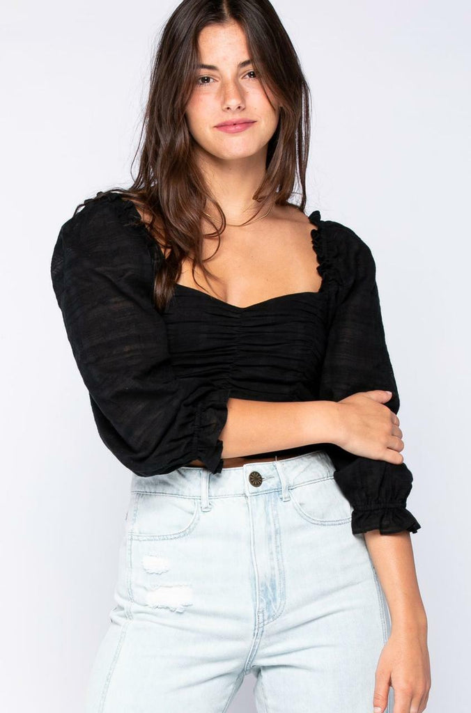 Black 3/4 Sleeve Crop Top