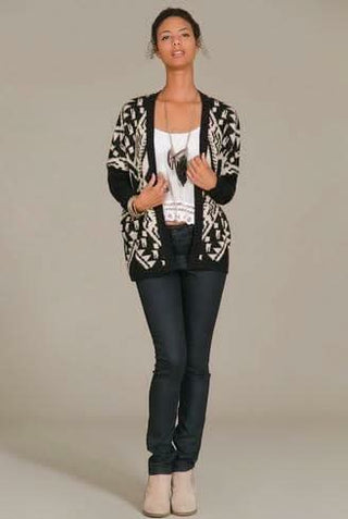 Cardigans - Molly Black Aztec Print Cardigan - Front Fiew