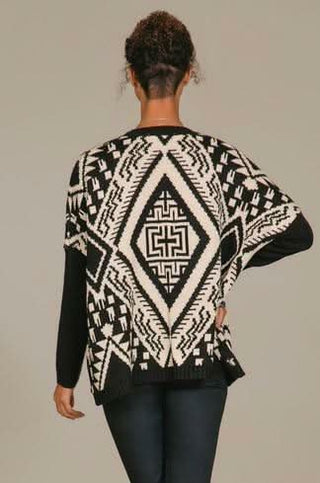 Cardigans - Molly Black Aztec Print Cardigan - Back View