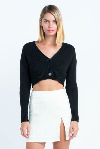 Melanie Black Button-Up Cropped Cardigan | Boho Pink