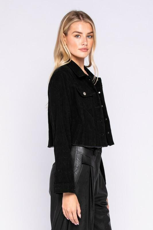 Black Corduroy Cropped Denim Jacket