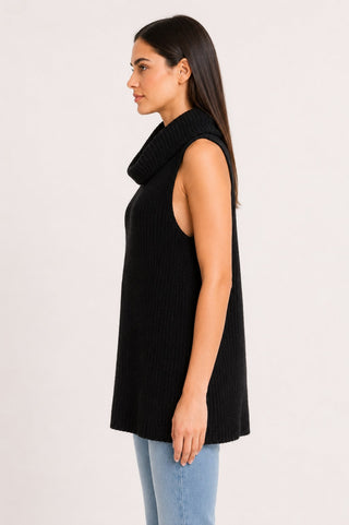 Black Cowl Neck Sleeveless Tunic Sweater for Women - Side View