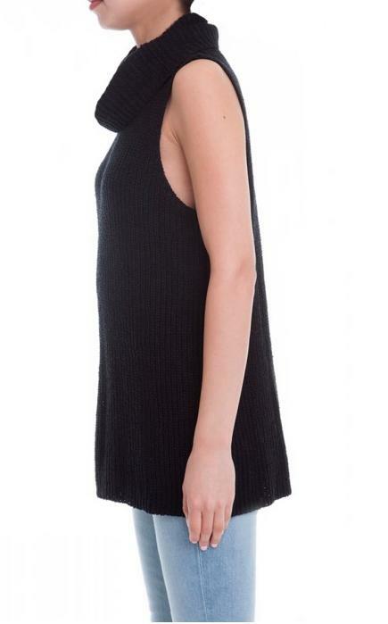 Black Cowl Neck Sleeveless Tunic Sweater