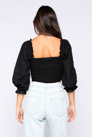 Mikayla Black Ruched Crop Top - Back View