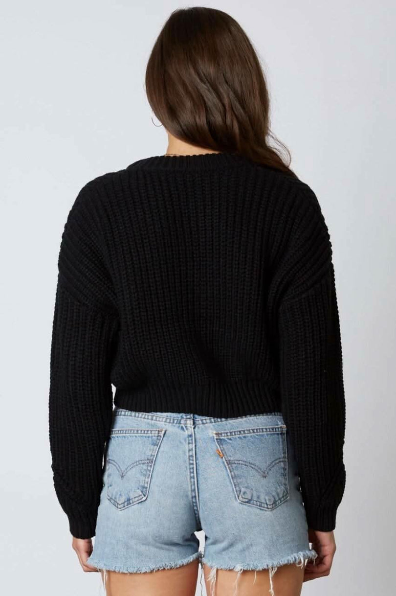 Black Cropped Chunky Cardigan Long Sleeeves