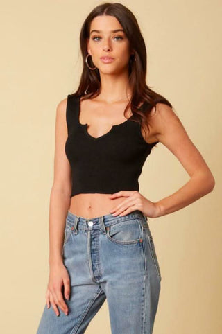 Black stone ribbed sleeveless crop tank top