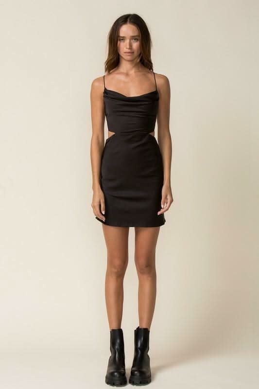 Max Appeal Black Satin Backless Mini Dress styles as black date night dresses