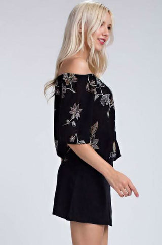 Memories Kept Black Floral Off-the-Shoulder Top - Side View