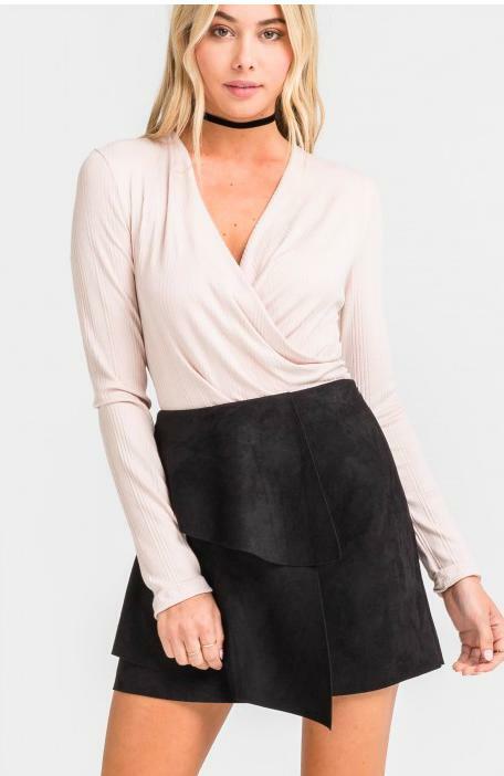 Black Faux Suede A-line Mini Skirt