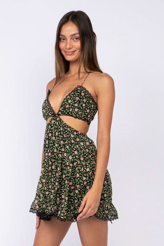 Garden Muse Moody Rose Print Halter Dress - Side View