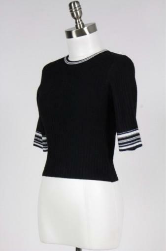 Black Half Sleeve Crew Neck Sweater