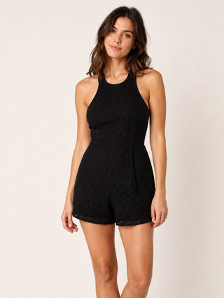 Minkpink Black Eyelet House Prairie Romper - Front View