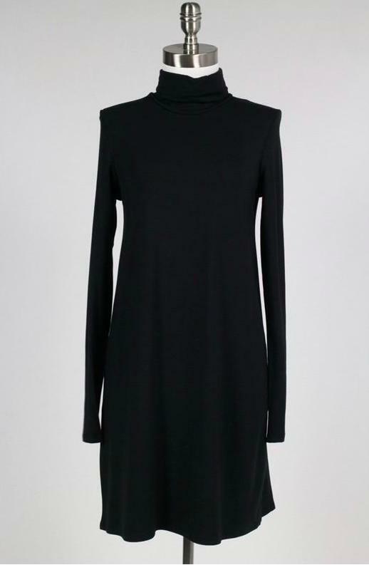 Black Long Sleeve Turtleneck Shift Dress