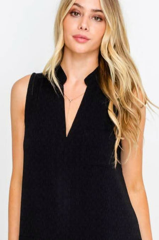 Emma Black Sleeveless Shift Dress close-p view