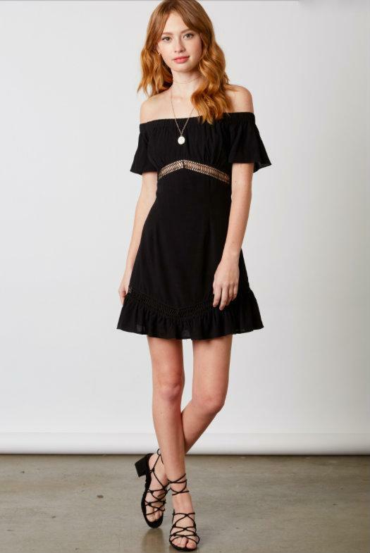 Black Off-Shoulder Flare Mini Dress