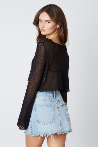 Jennifer Black Sheer Knit Crop Top back