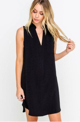 Emma Black Sleeveless Shift Dress - Front View