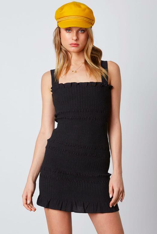 Black Smocked Bodycon Tank Dress 