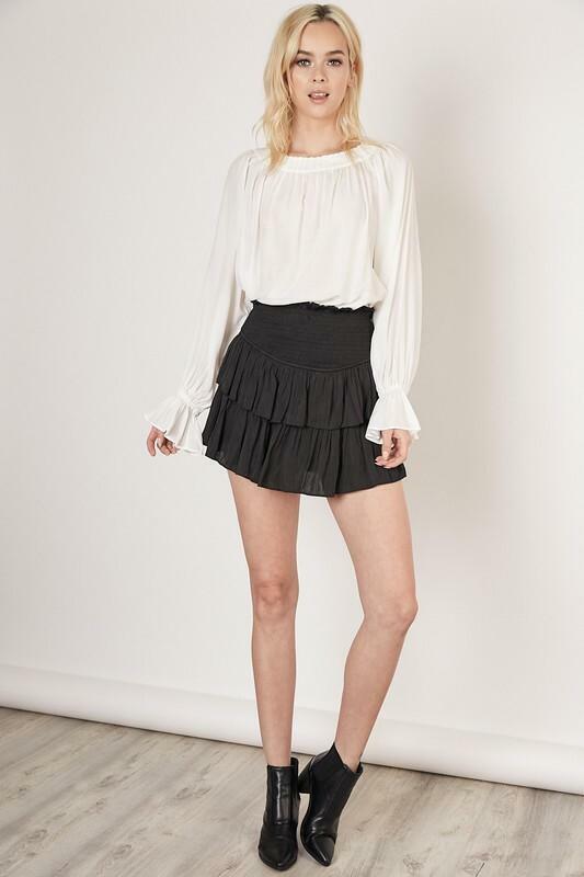 Black Smocked Waist Ruffled Skort