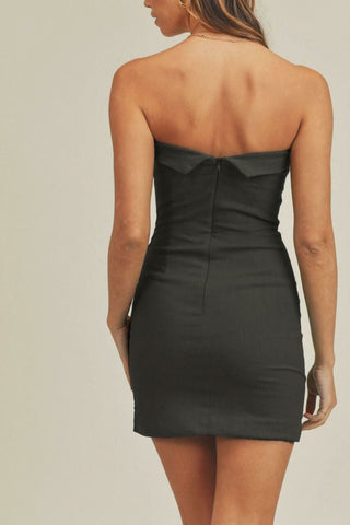On My Mind Black Strapless Mini Dress - Foldover Neckline Back View