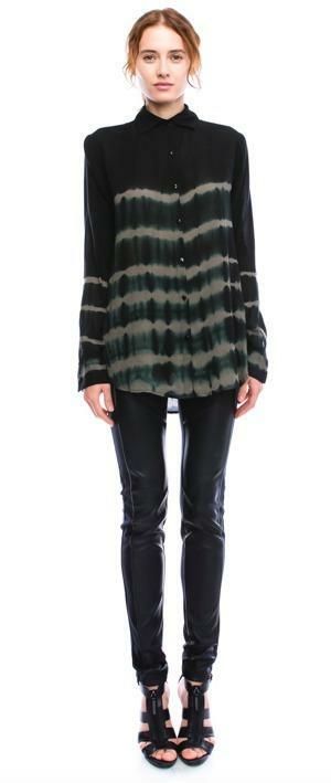 Black Tie-Dye Shirt Collard Long Sleeve Shirt Women