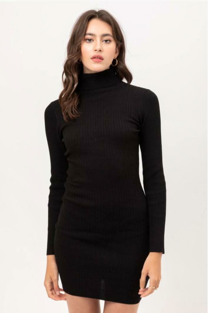 Black Turtleneck Sweater Dress - Long Sleeve Dress | Boho Pink Black Turtleneck Sweater Dress - Long Sleeve Dress | Boho Pink