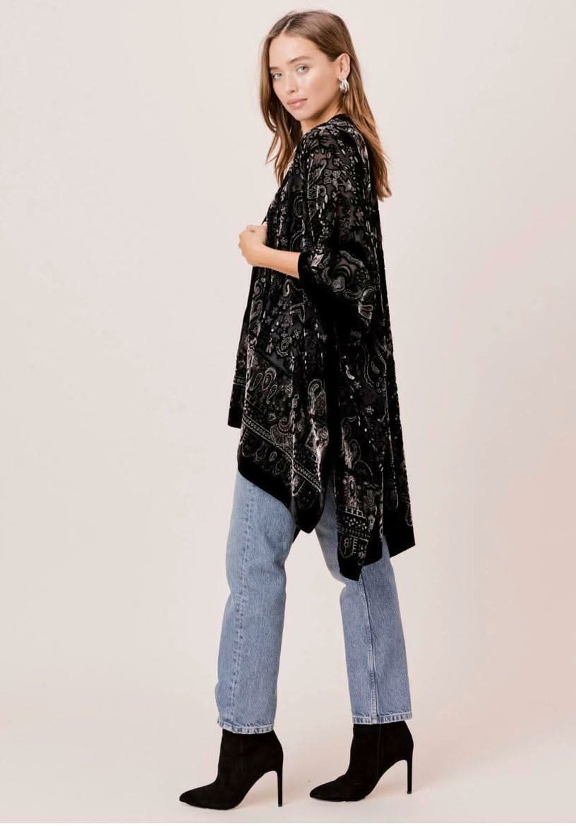 Black Paisley Burnout Velvet Kimono