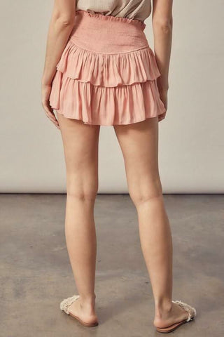 coral smocked waist ruffle skirt skort - back