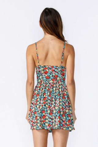 Blue floral corset mini dress - back view