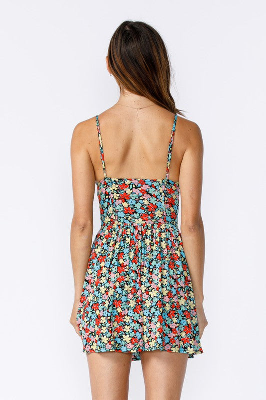 Blue and Red Floral Dress