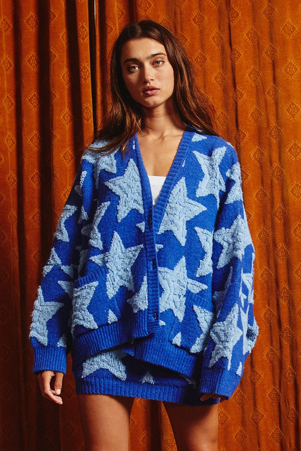 Blue Oversized Star Cardigan 