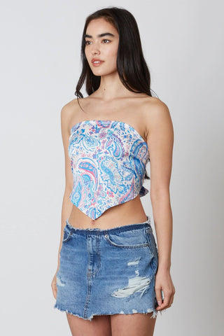 Tahlia Blue Paisley Print Scarf Top - Side View