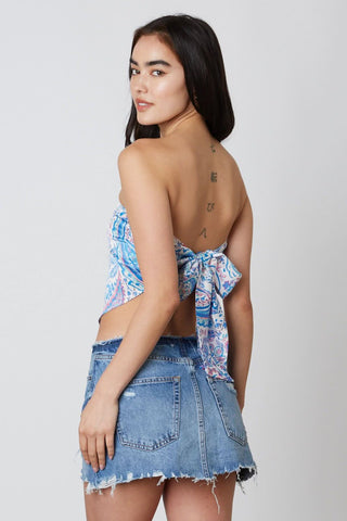 Tahlia Blue Paisley Print Scarf Top - Back View