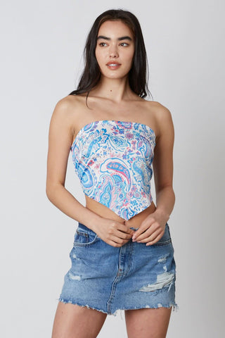 Tahlia Blue Paisley Print Scarf Top - Front View