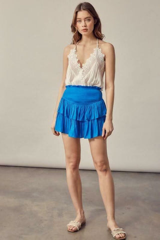 maldive blue skort with built in shorts and ruffle layers
