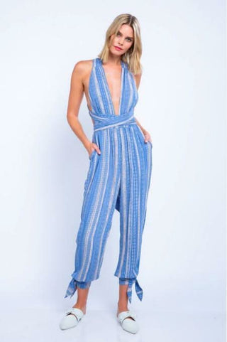 Blue Boho Print Tapered Jumpsuit