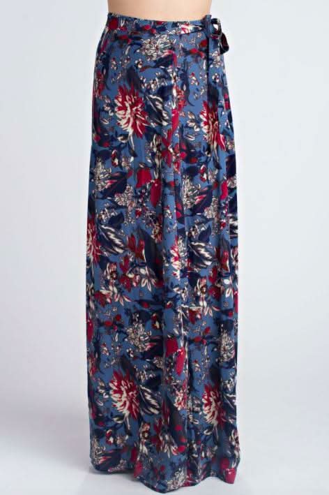 Blue Floral Wrap Maxi Skirt