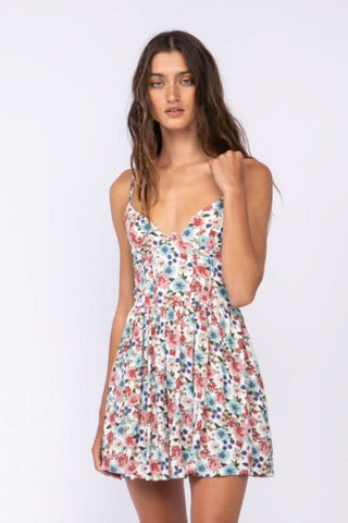 White floral cami mini dress with corset bodice
